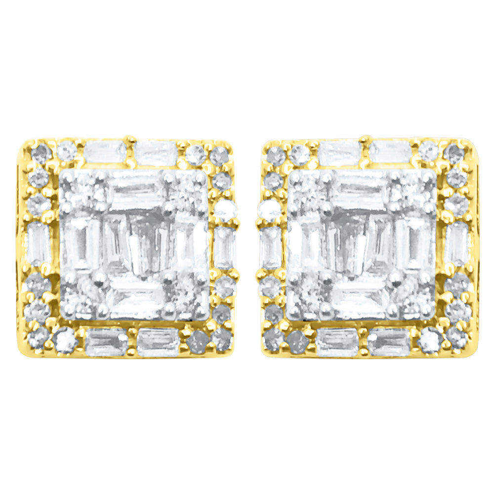 Double Baguette Box Diamond Earrings .35cttw 10K Yellow Gold HipHopBling