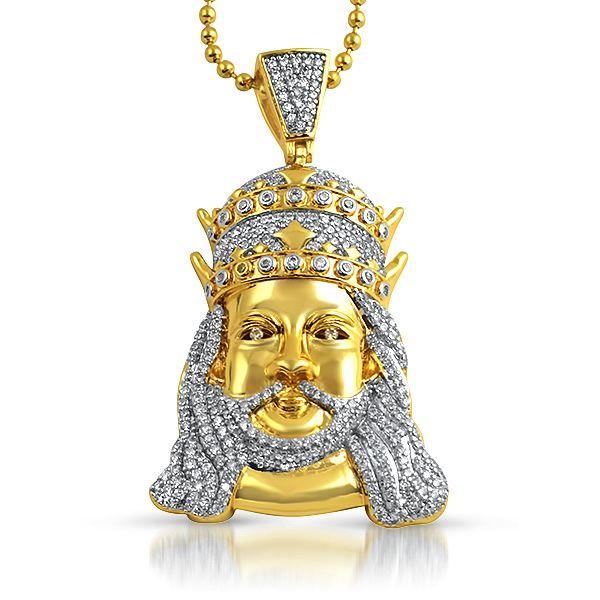Double Crown Gold Jesus Piece CZ Hip Hop Pendant HipHopBling