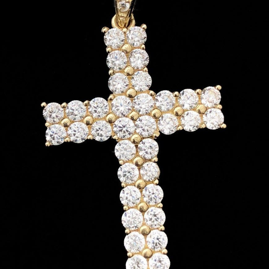 Double Tennis Cross VVS CZ Pendant 10K Yellow Gold HipHopBling