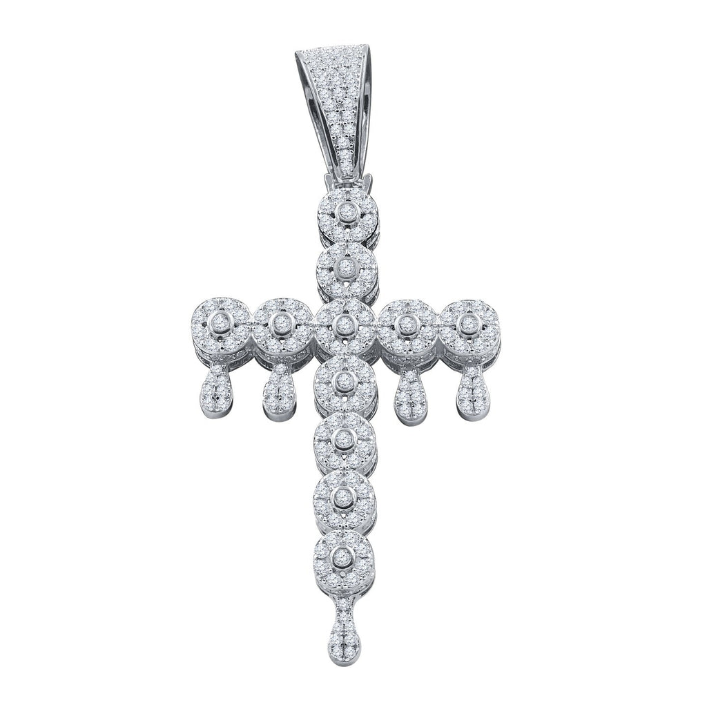 Drip Cluster Cross CZ Iced Out Pendant .925 Sterling Silver HipHopBling
