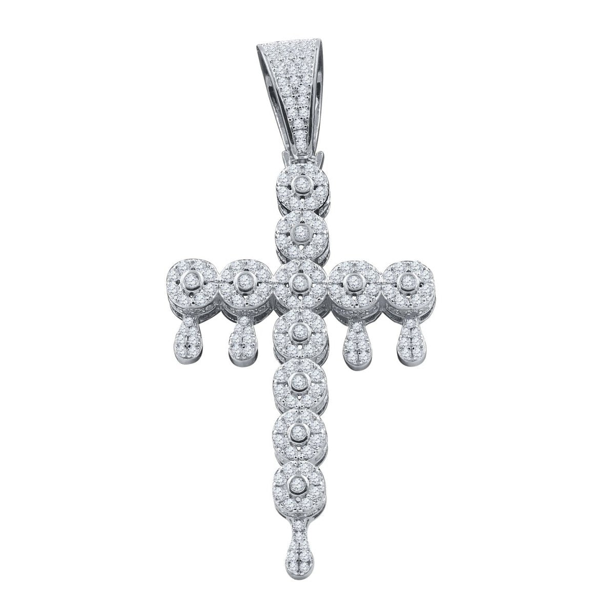 Drip Cluster Cross CZ Iced Out Pendant .925 Sterling Silver Yellow Gold HipHopBling