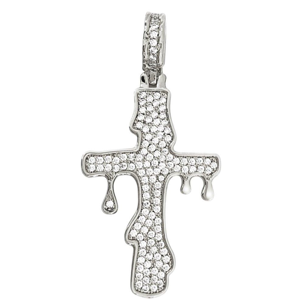 Drip Cross Rhodium CZ Bling Bling Pendant HipHopBling