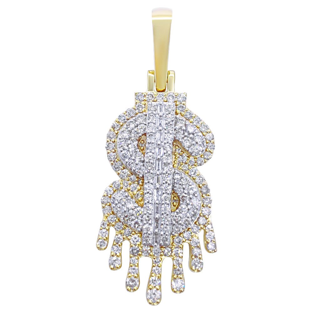 Drip Dollar Sign 1.86cttw Diamond Pendant 10K Yellow Gold HipHopBling