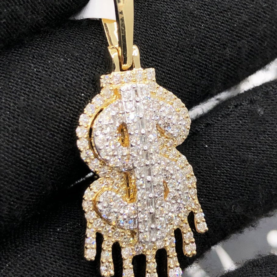 Drip Dollar Sign 1.86cttw Diamond Pendant 10K Yellow Gold HipHopBling