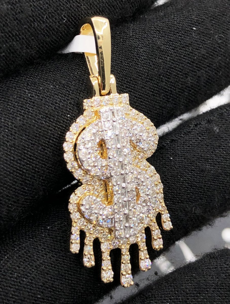 Drip Dollar Sign 1.86cttw Diamond Pendant 10K Yellow Gold HipHopBling