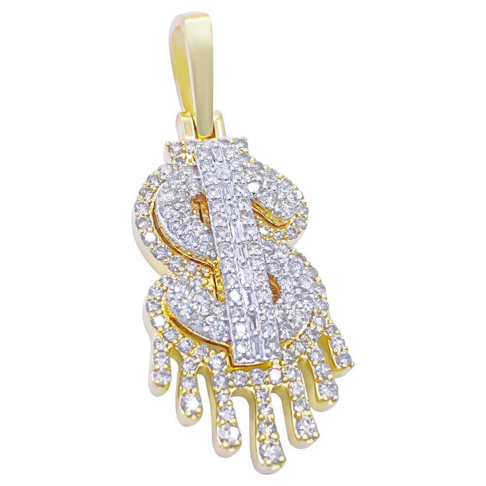Drip Dollar Sign 1.86cttw Diamond Pendant 10K Yellow Gold HipHopBling