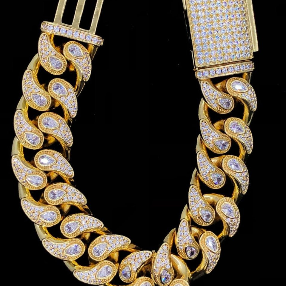 Drip Pear Cut Cuban CZ Iced Out Hip Hop Bracelet White Gold 8" HipHopBling
