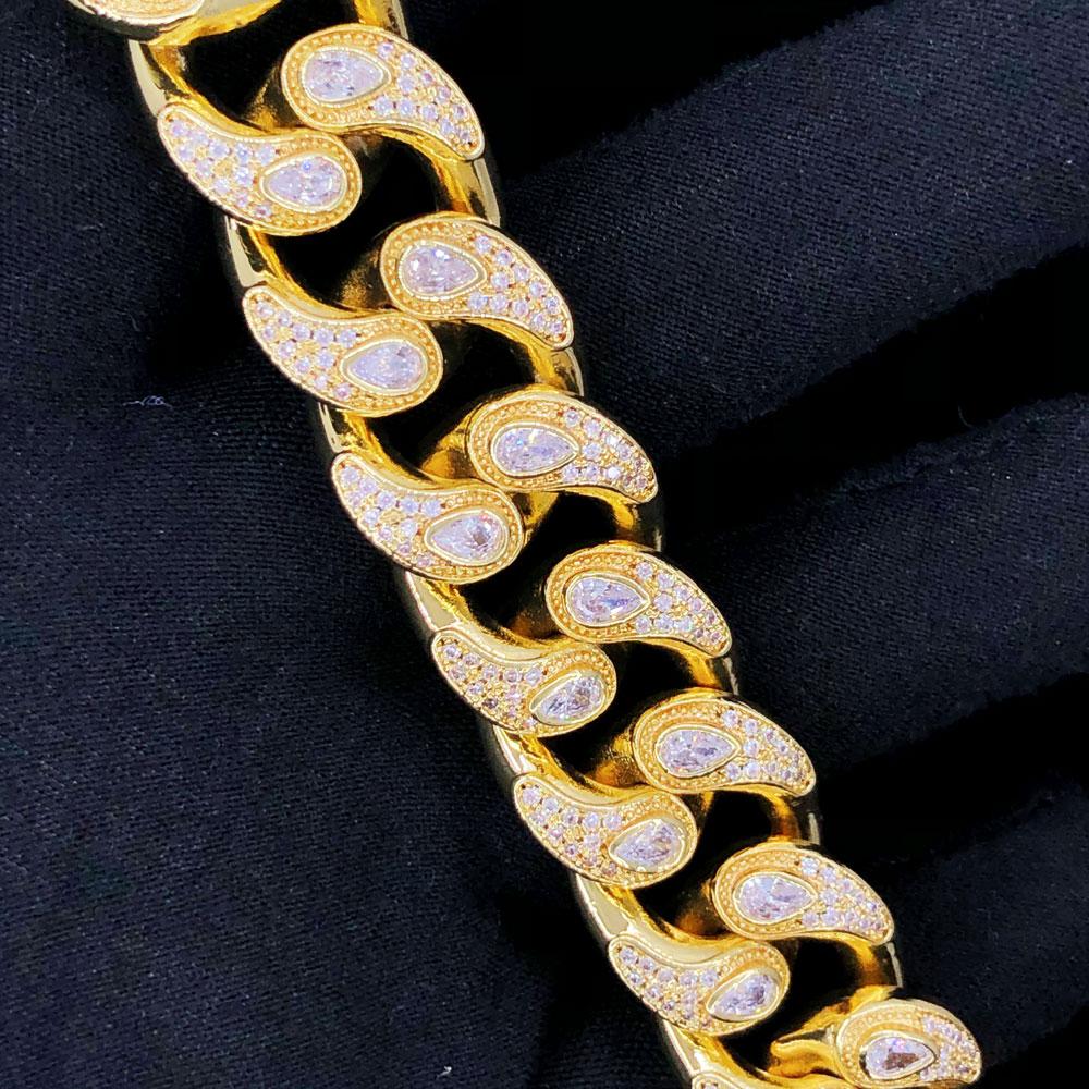 Drip Pear Cut Cuban CZ Iced Out Hip Hop Bracelet White Gold 8" HipHopBling