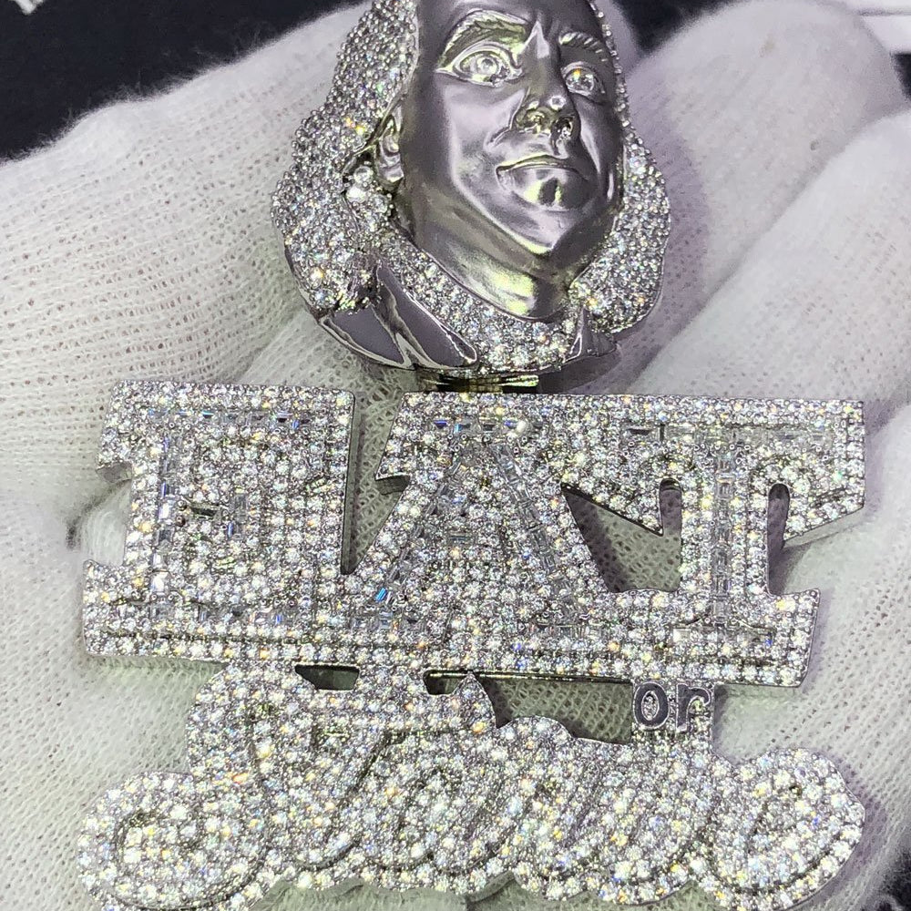 Eat or Starve Ben Franklin CZ Iced Out Pendant White Gold HipHopBling