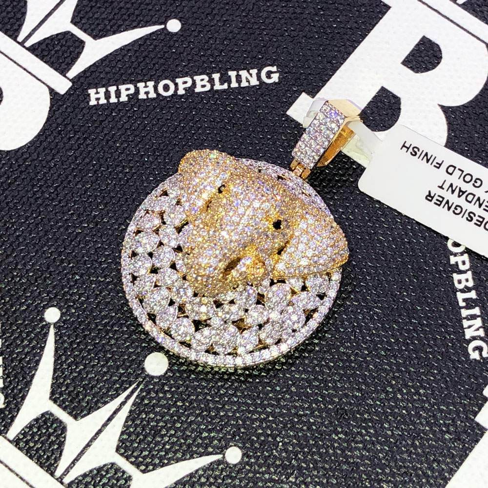 Elephant Medallion CZ Hip Hop Bling Bling Pendant Yellow Gold HipHopBling