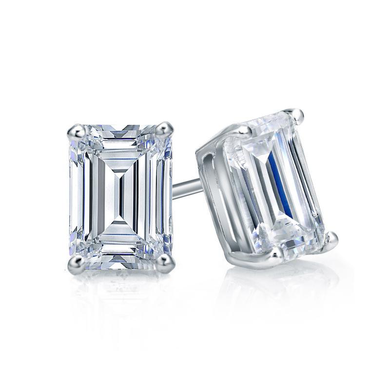 Emerald Cut Moissanite VVS D Stud Earrings .925 Sterling Silver White Gold 4x6MM (1.60 Carats) HipHopBling