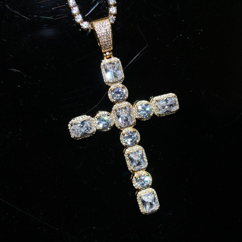 Emerald Cut Round Cut Bling Bling Gold Cross HipHopBling