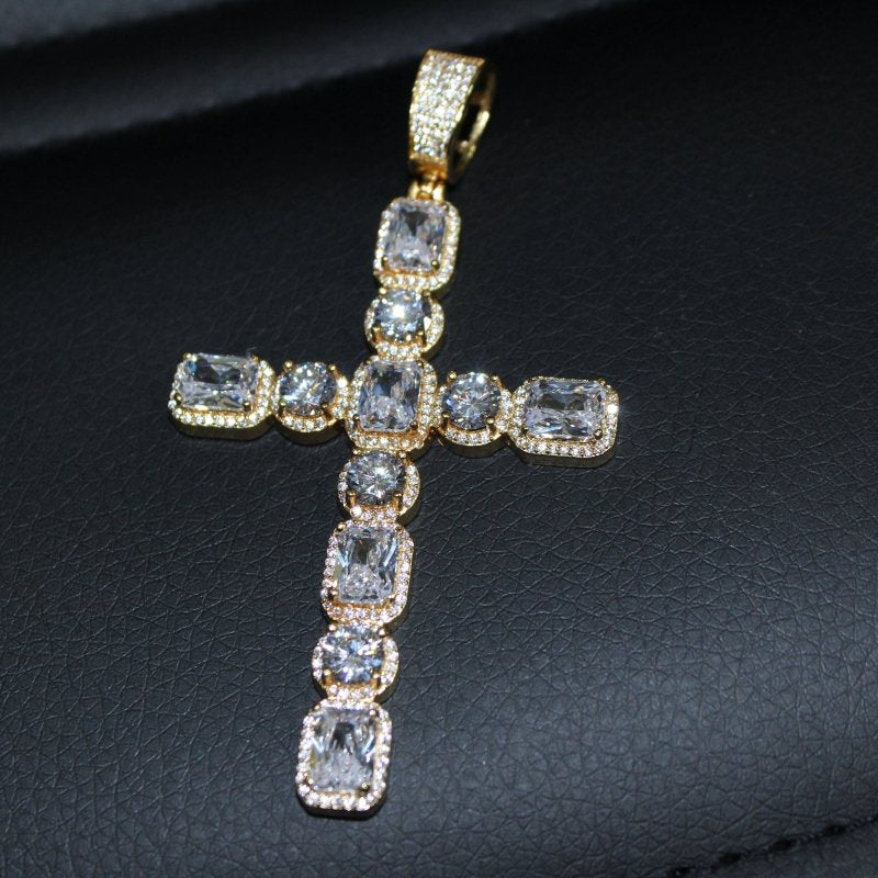 Emerald Cut Round Cut Bling Bling Gold Cross HipHopBling
