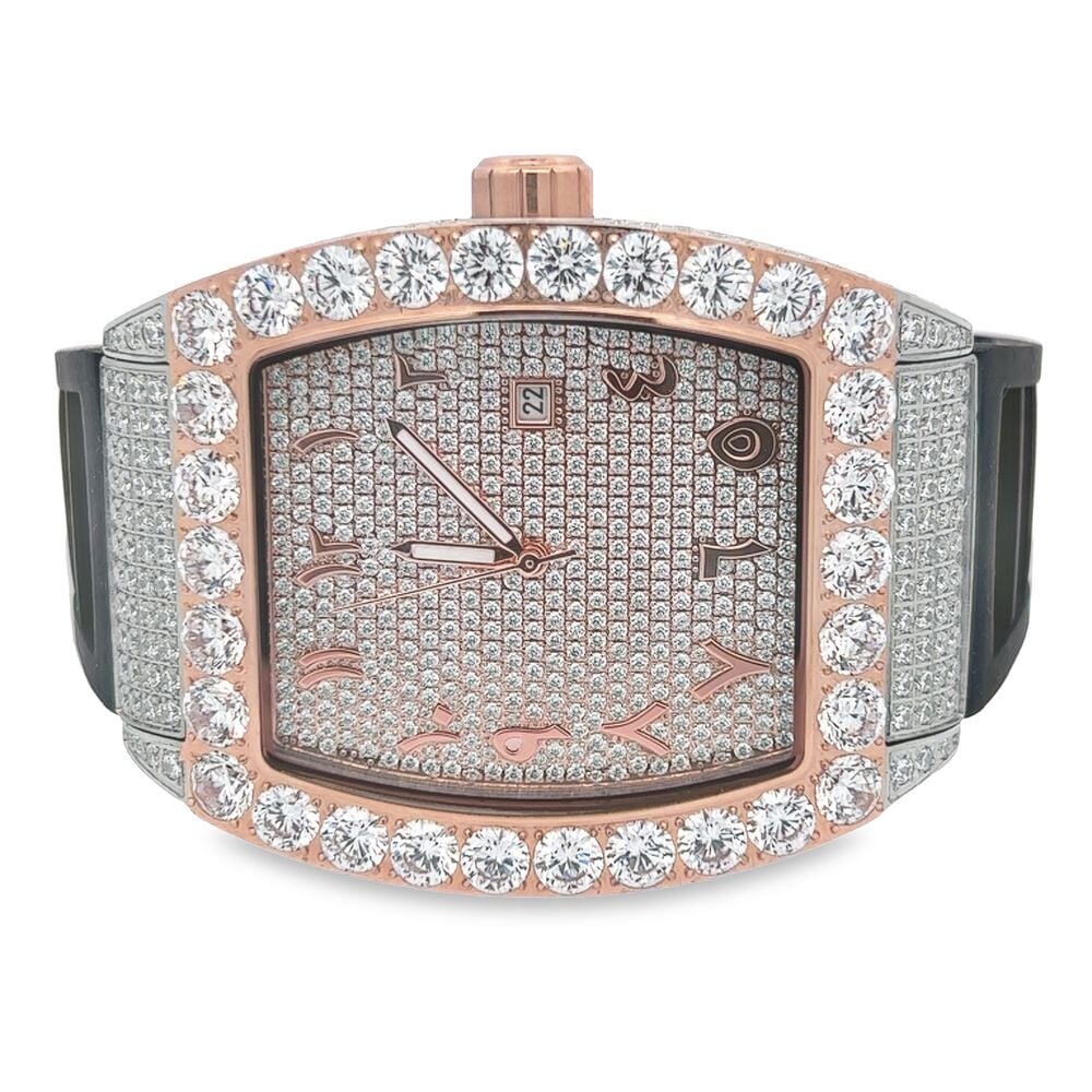 Emperor Rubber Strap VVS Moissanite Iced Out Watch 2 Tone White/Rose HipHopBling