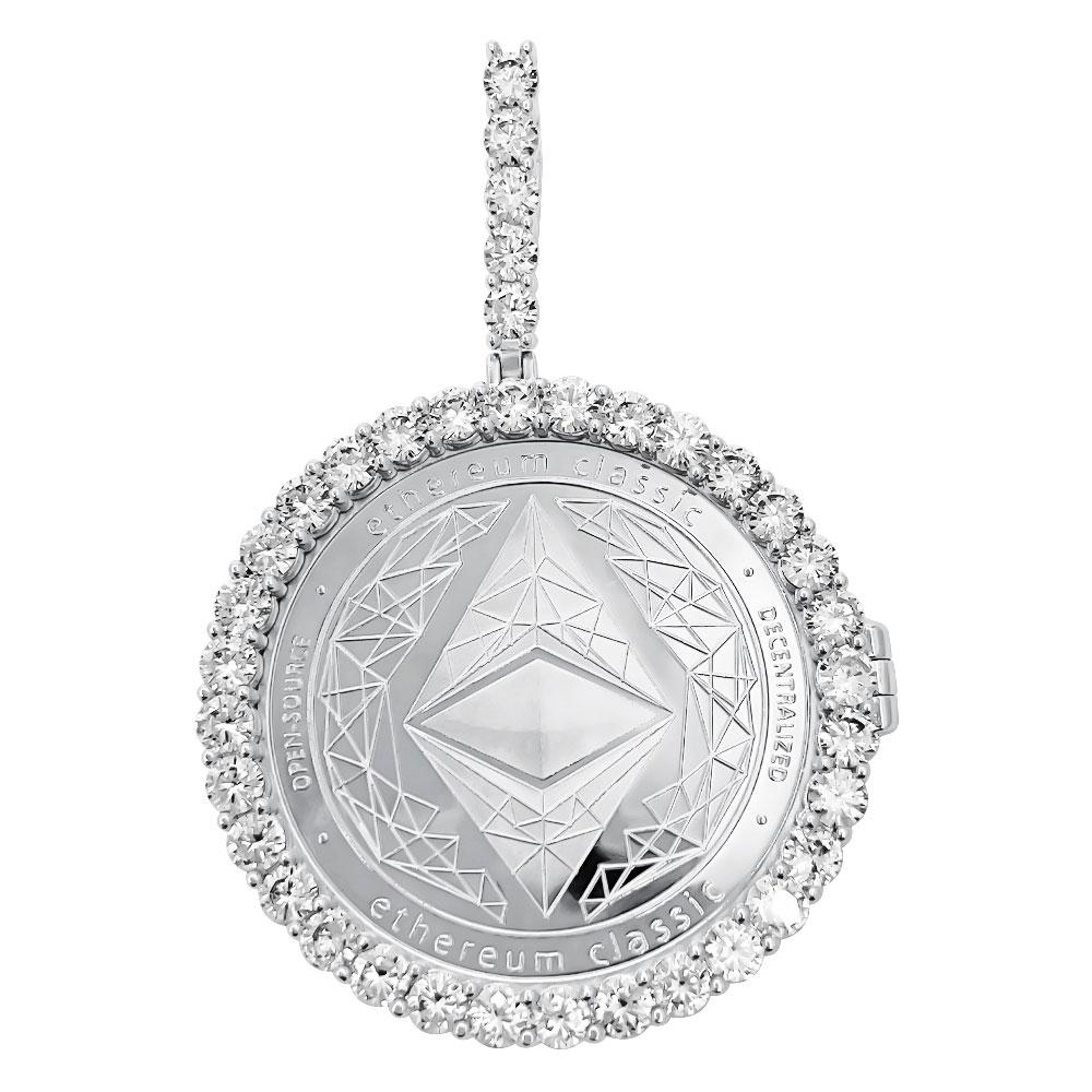 Ethereum Classic Coin Iced Out Frame Pendant Yellow Gold Tennis CZ Frame HipHopBling