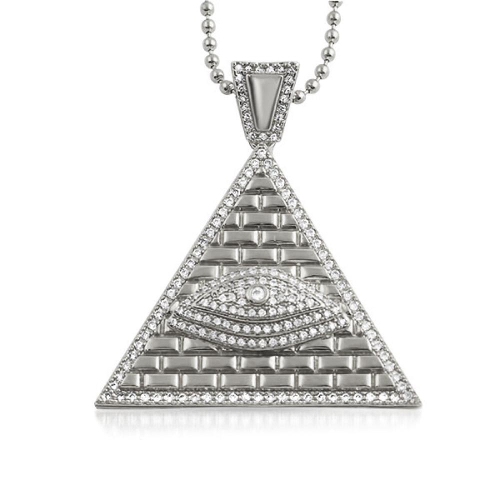 Eye of Providence Rhodium CZ Iced Out Pendant HipHopBling