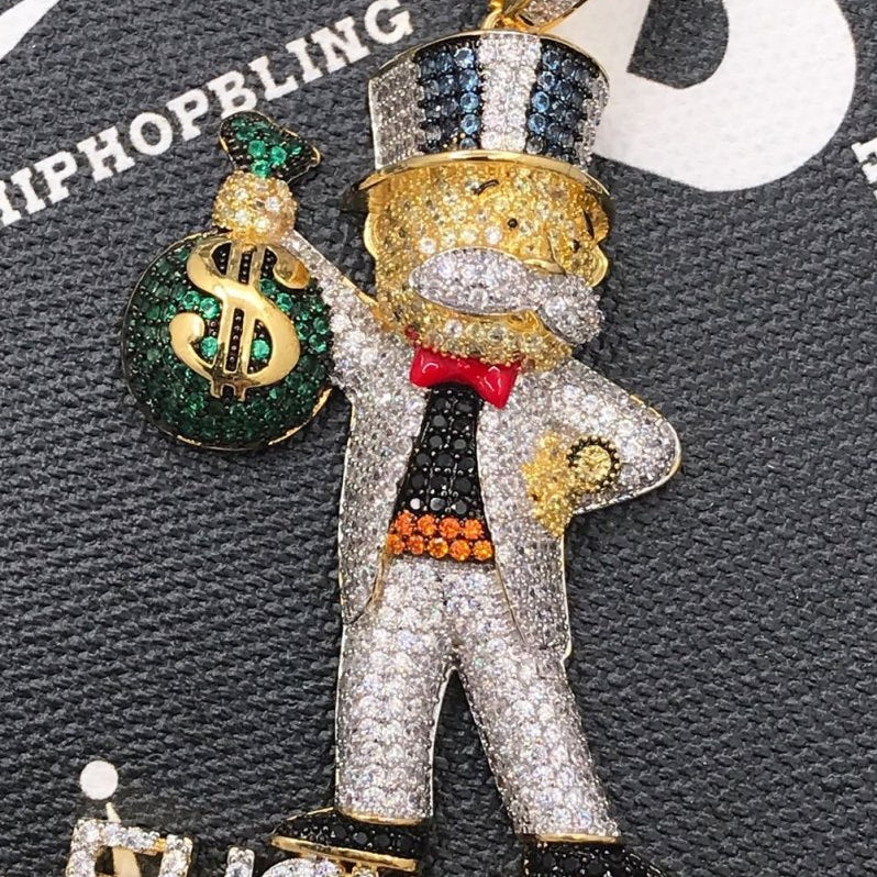 F*** Luck Money Man CZ Hip Hop Bling Bling Pendant Yellow Gold HipHopBling