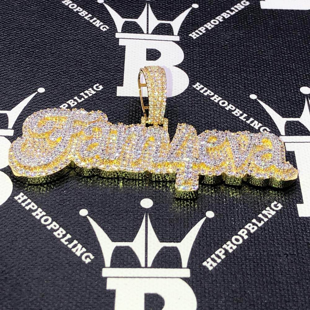 Fam 4 Eva Script CZ Hip Hop Bling Bling Pendant Yellow Gold HipHopBling