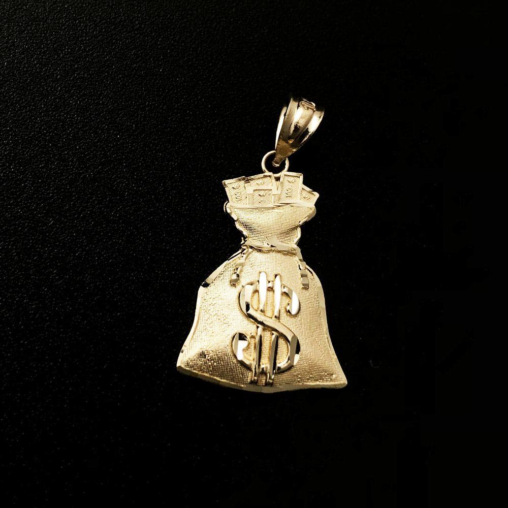 Fat Money Bag Mini 10K Yellow Gold Pendant HipHopBling