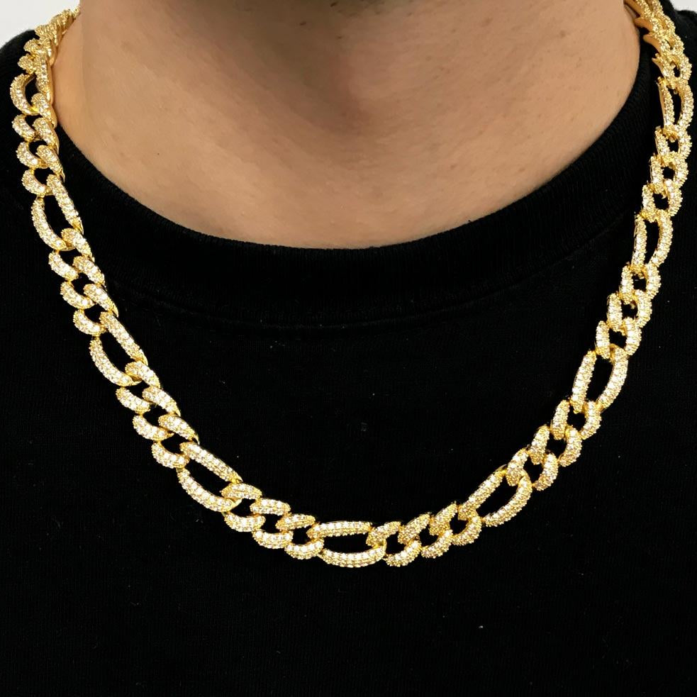 Figaro Bling Bling Chain 10MM White / Yellow Gold Yellow Gold 18" HipHopBling