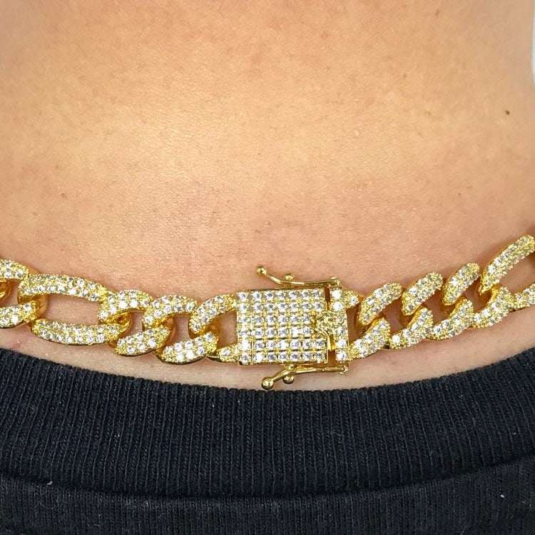 Figaro Bling Bling Chain 10MM White / Yellow Gold Yellow Gold 18" HipHopBling