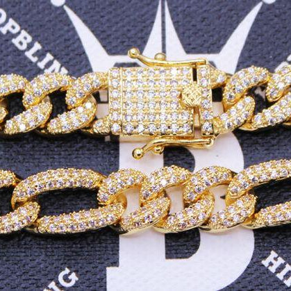 Figaro Bling Bling Chain 10MM White / Yellow Gold Yellow Gold 18" HipHopBling