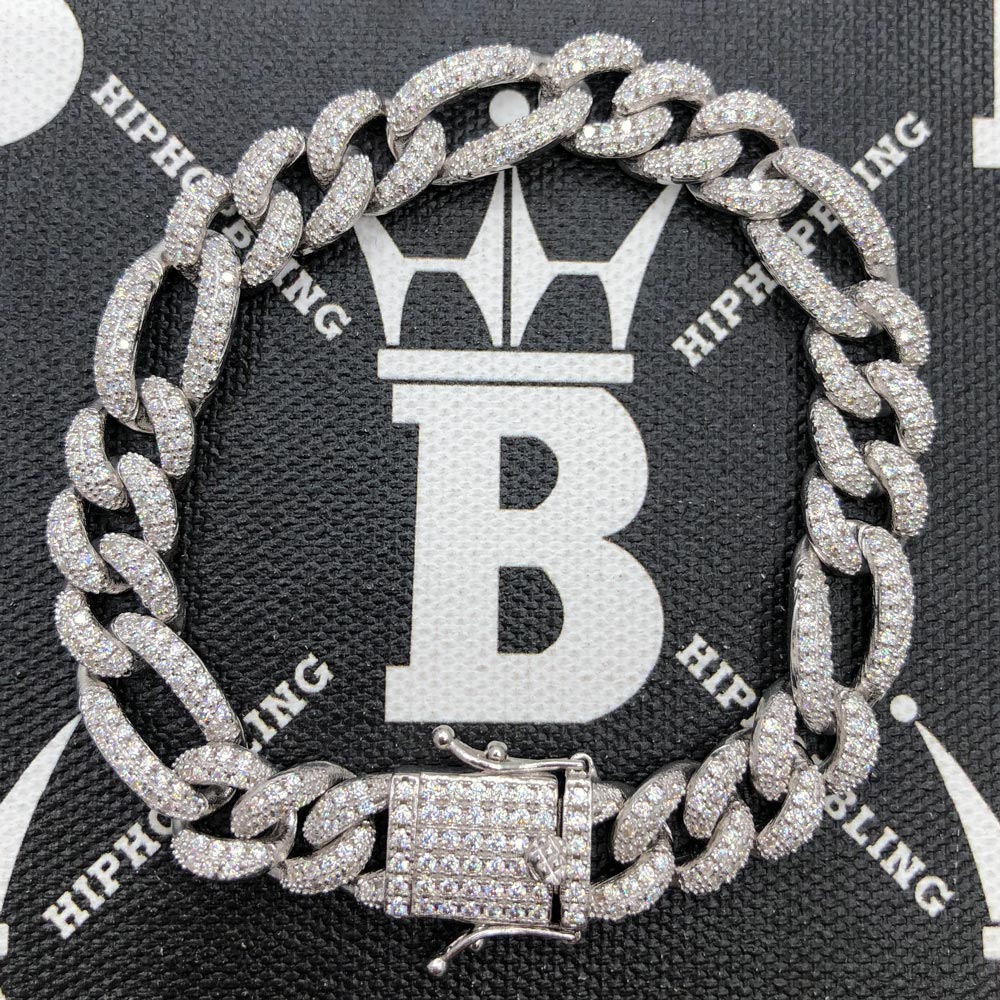 Figaro Moissanite Bracelet Iced Out 10MM .925 Sterling Silver 8" Bracelet HipHopBling
