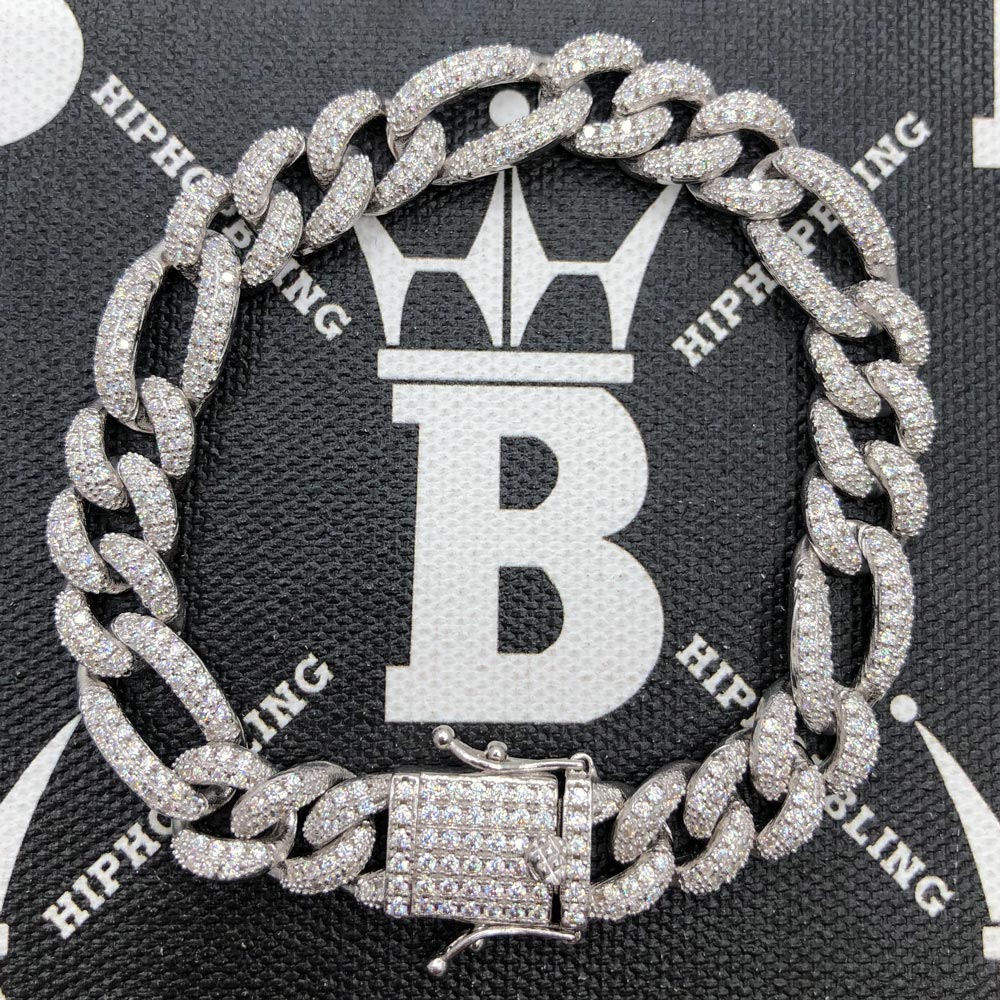 Figaro Moissanite Bracelet Iced Out 10MM .925 Sterling Silver HipHopBling
