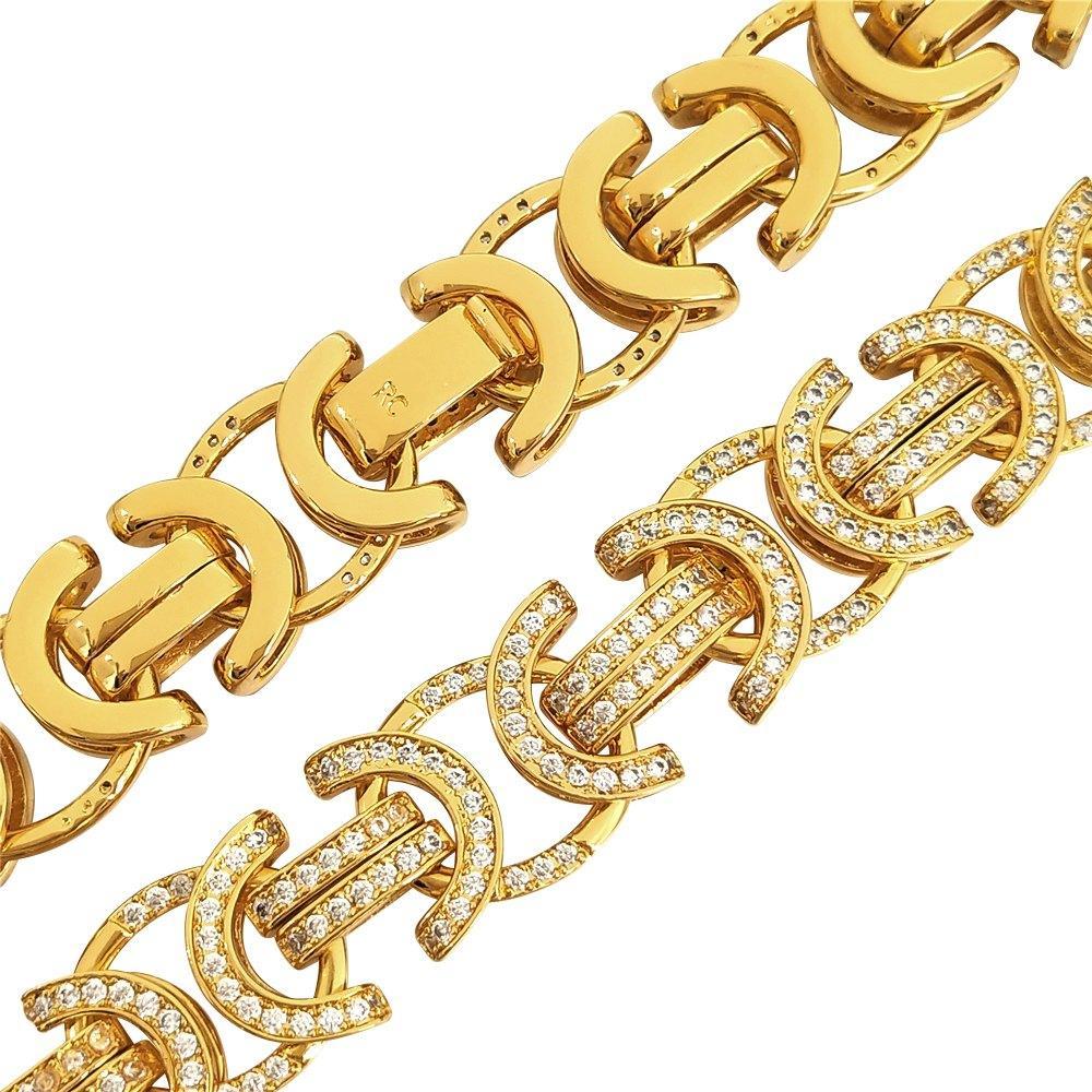 Flat Byzantine CZ Bling Bling Chain Yellow Gold 18" HipHopBling