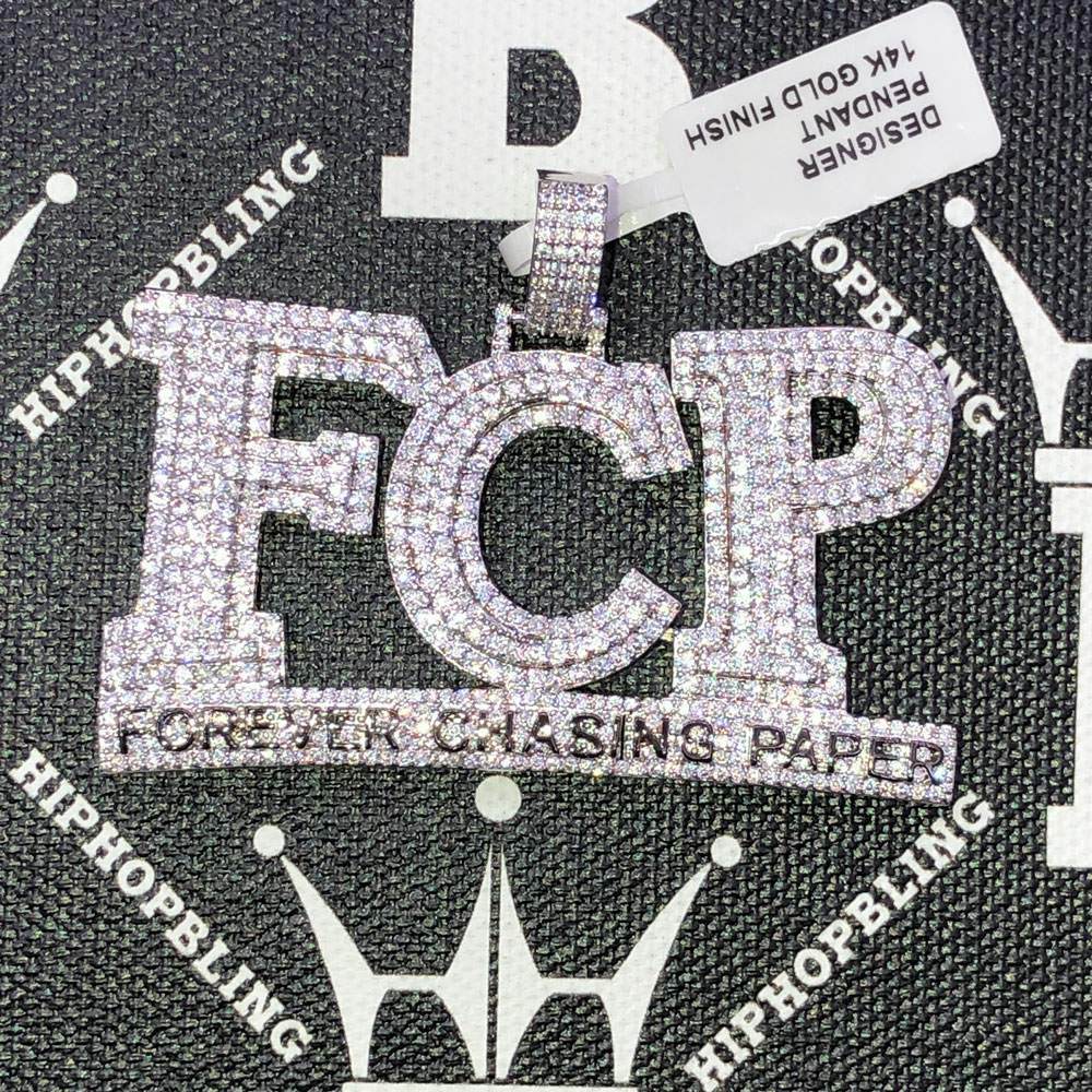 Forever Chasing Paper CZ Hip Hop Bling Bling Pendant White Gold HipHopBling