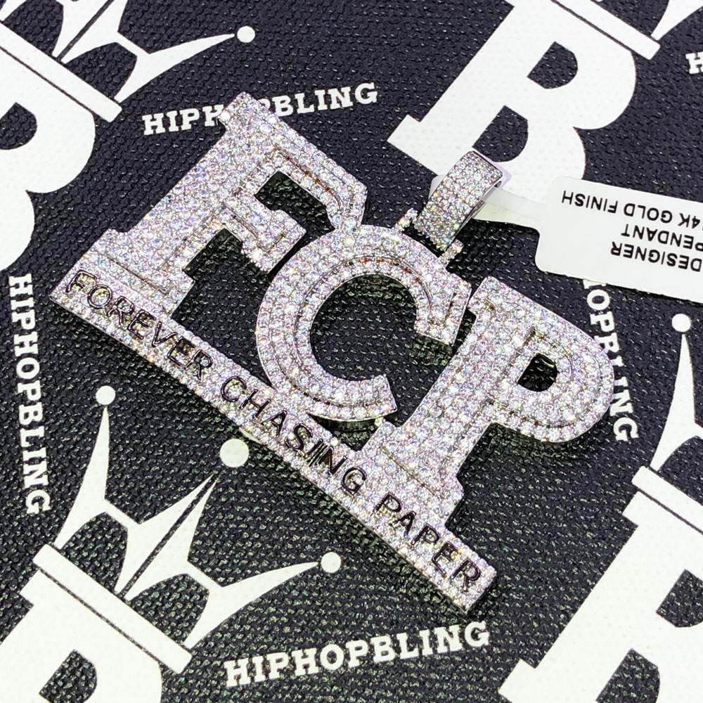 Forever Chasing Paper CZ Hip Hop Bling Bling Pendant White Gold HipHopBling