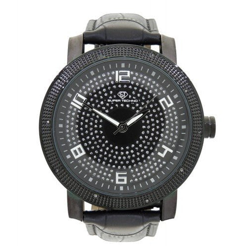 Fresh All Black Super Techno Real Diamond Watch Bling HipHopBling