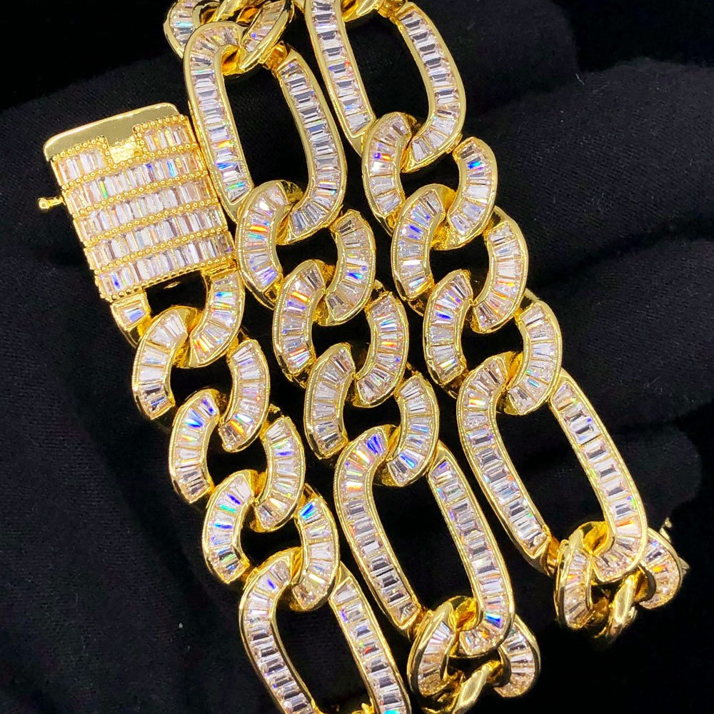 Full Baguette Figaro Hip Hop Bling Bling CZ Iced Out Chain White Gold 18" HipHopBling