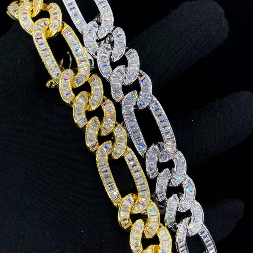 Full Baguette Figaro Hip Hop Bling Bling CZ Iced Out Chain White Gold 18" HipHopBling