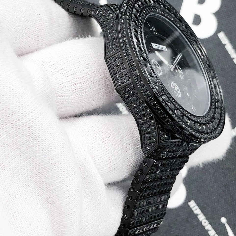 Full Bustdown CZ XL Bling Bling Hip Hop Watch Black HipHopBling