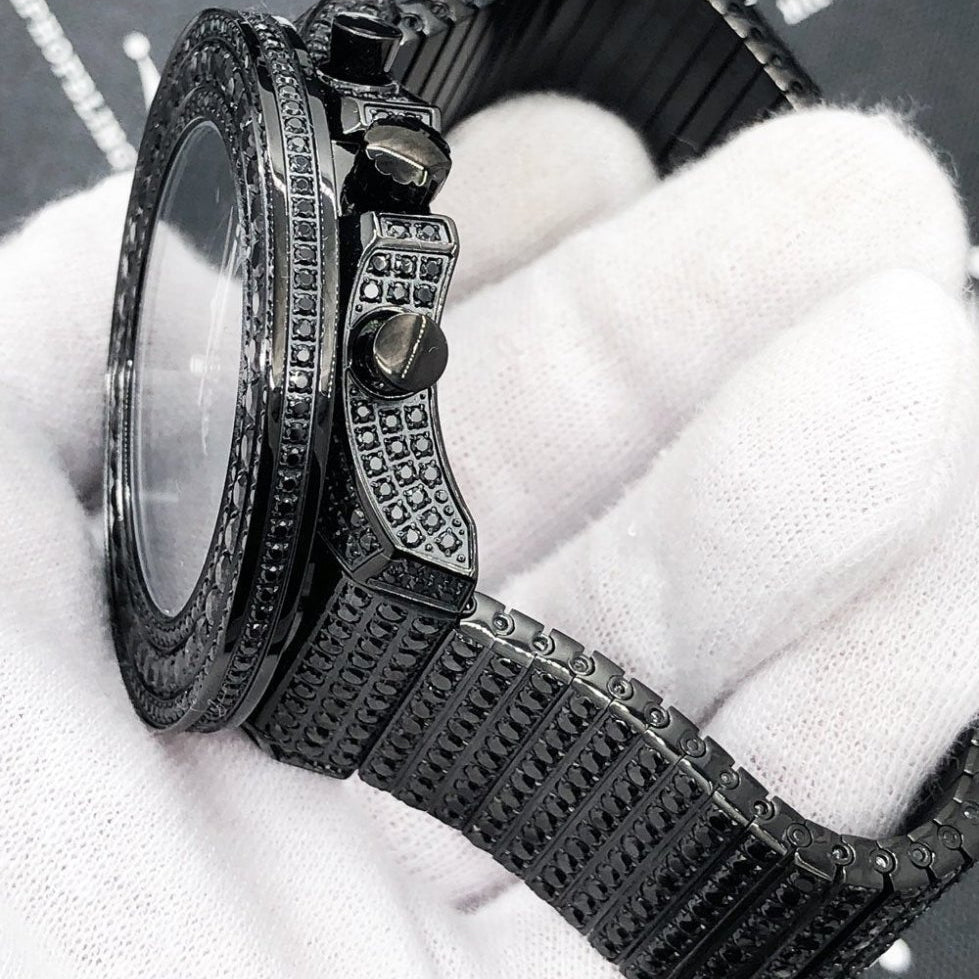 Full Bustdown CZ XL Bling Bling Hip Hop Watch Black HipHopBling