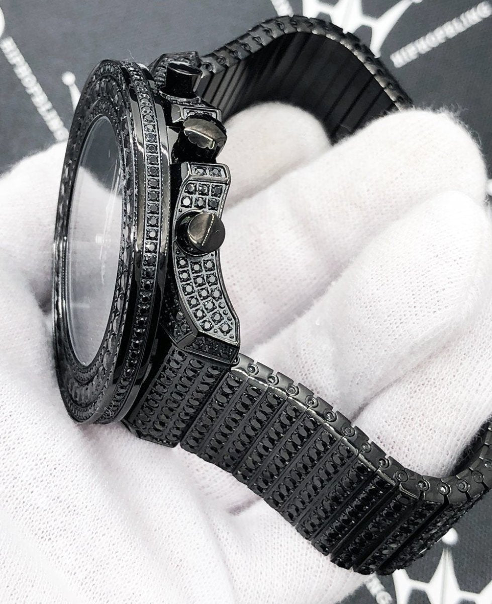 Full Bustdown CZ XL Bling Bling Hip Hop Watch Black HipHopBling