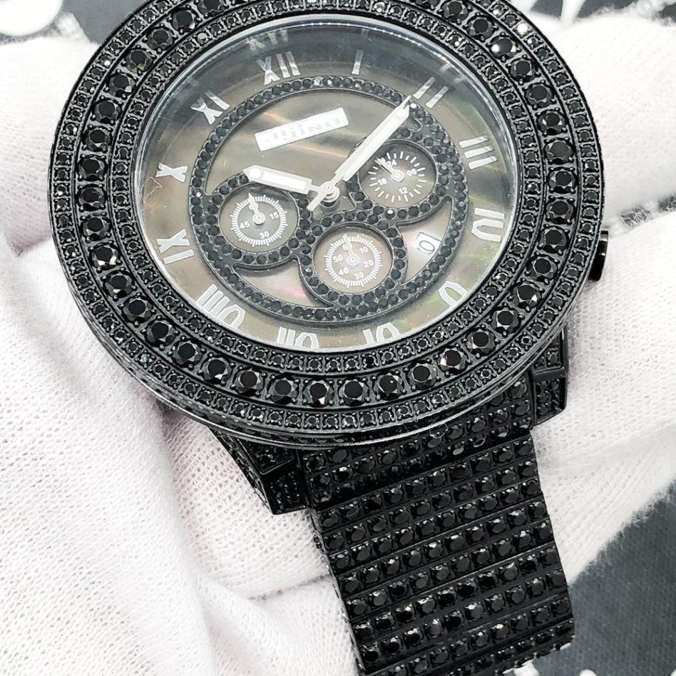 Full Bustdown CZ XL Bling Bling Hip Hop Watch Black HipHopBling