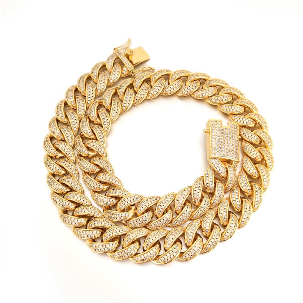 Full CZ Clasp Gold Cuban Chain 15MM Thick Yellow Gold 16" HipHopBling
