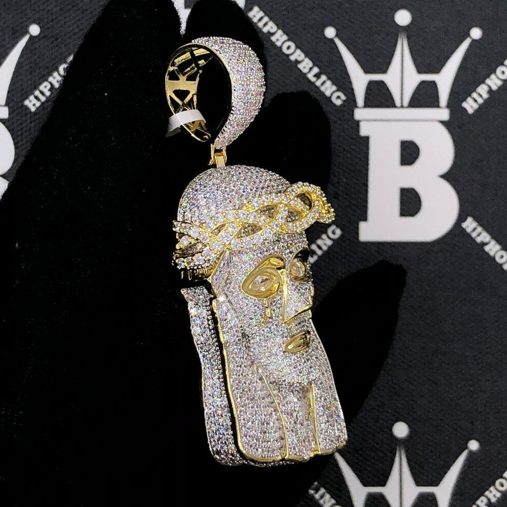Full Pave Jesus Face VVS CZ Hip Hop Bling Pendant Yellow Gold HipHopBling