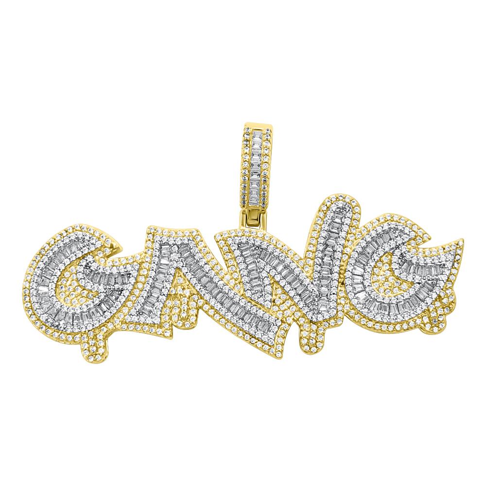 Gang Baguette CZ Hip Hop Iced Out Pendant Yellow Gold HipHopBling