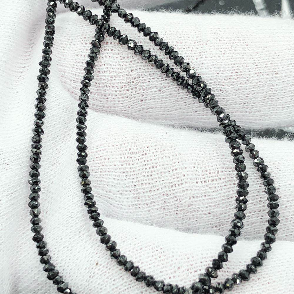 Genuine Black Diamond Solitaire Bead Chain 14K Gold 2MM 16" AA HipHopBling