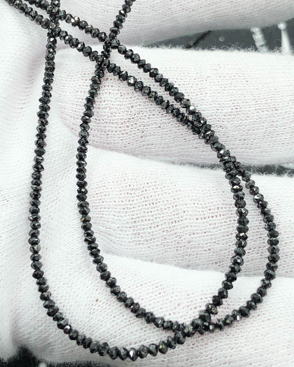 Genuine Black Diamond Solitaire Bead Chain 14K Gold 2MM 16" AA HipHopBling