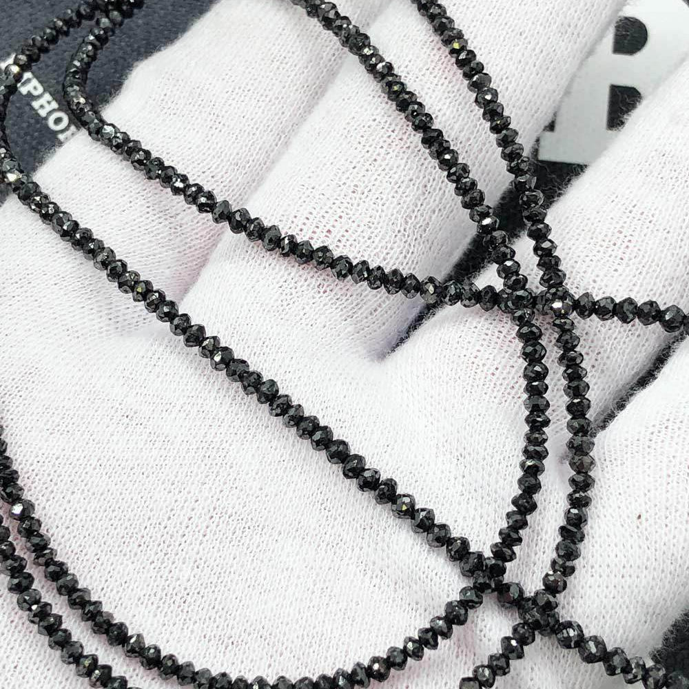 Genuine Black Diamond Solitaire Bead Chain 14K Gold 2MM 16" AA HipHopBling