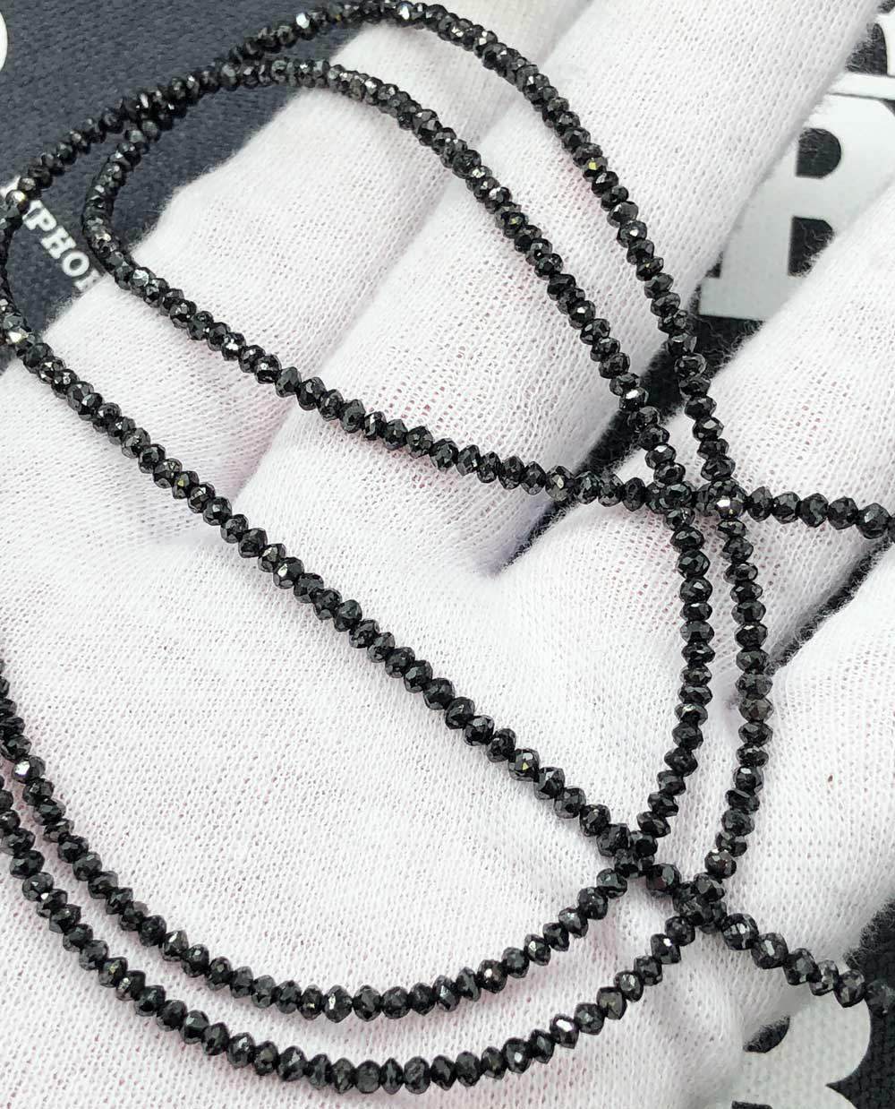 Genuine Black Diamond Solitaire Bead Chain 14K Gold 2MM 16" AA HipHopBling