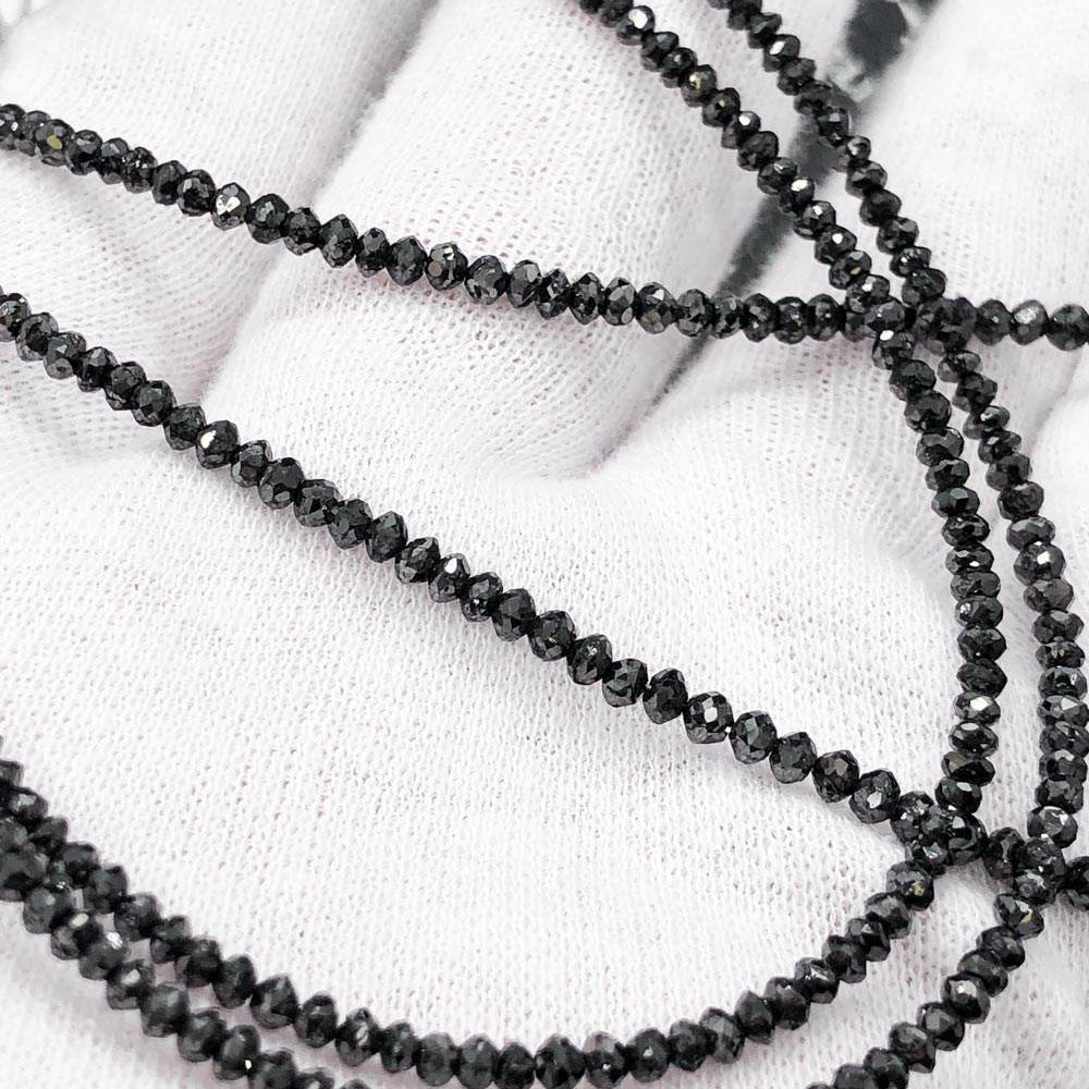 Genuine Black Diamond Solitaire Bead Chain 14K Gold 2MM 16" AA HipHopBling