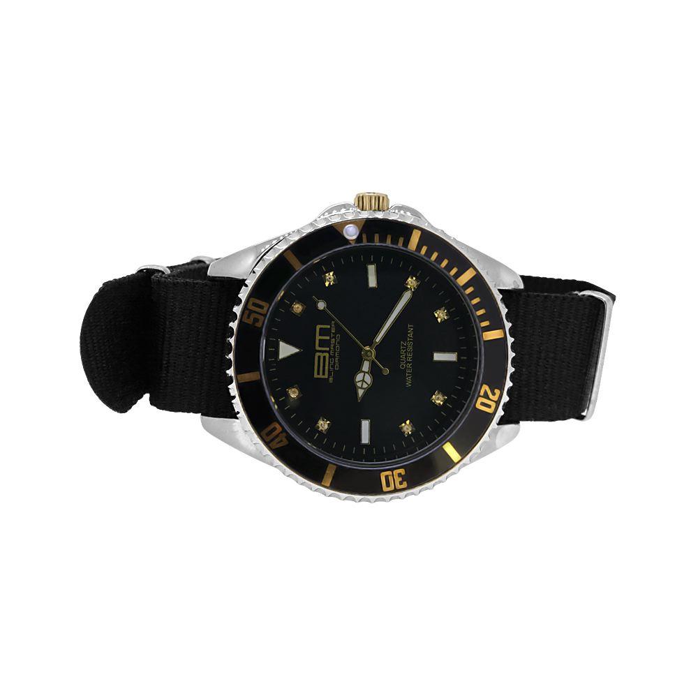 Genuine Diamond Bling Master Divers Sport Watch Gold with Black Nylon Strap HipHopBling