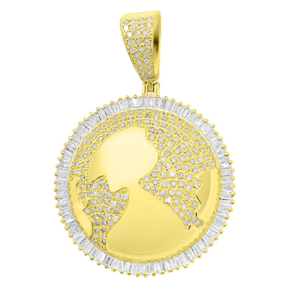 Globe Domed Baguette Diamond Pendant 1.35cttw 10K Yellow Gold HipHopBling