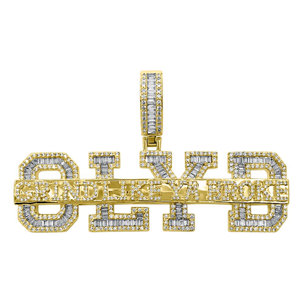 GLYD Grind Like Ya Broke Baguette VVS CZ Iced Out Pendant Yellow Gold HipHopBling