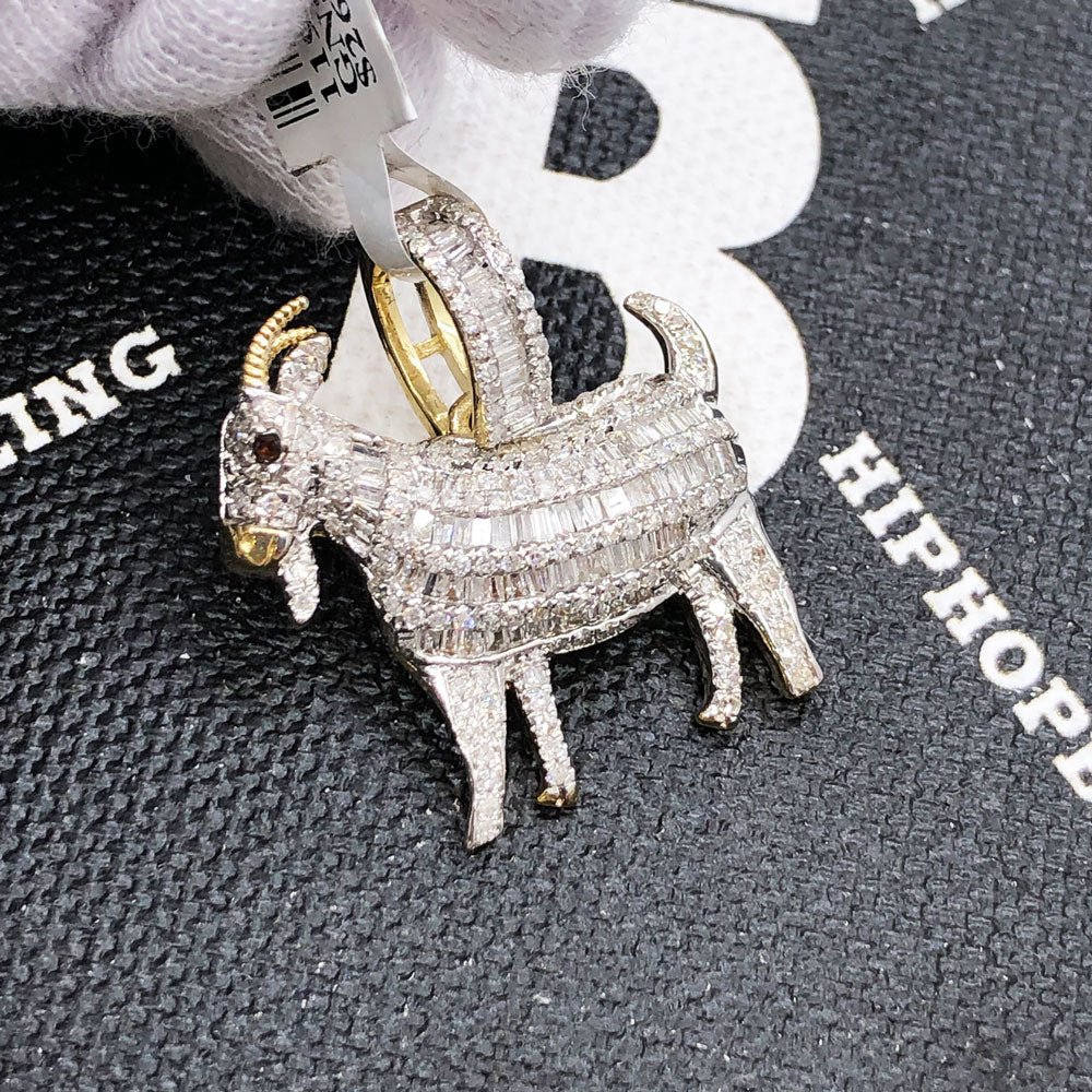 Goat Baguette Diamond Pendant 1.00cttw 10K Yellow Gold HipHopBling